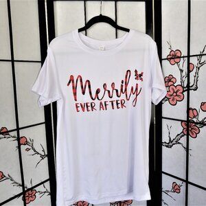White Merrily Ever After Christmas Engagement Shirt Long Size Extra Large